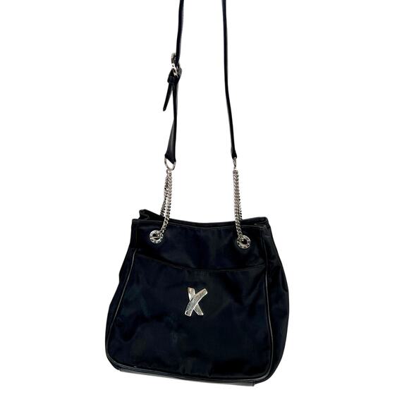 Vintage Paloma Picasso Shoulder Bag,'X' logo, black nylon/Leather, chain strap - Picture 3 of 14